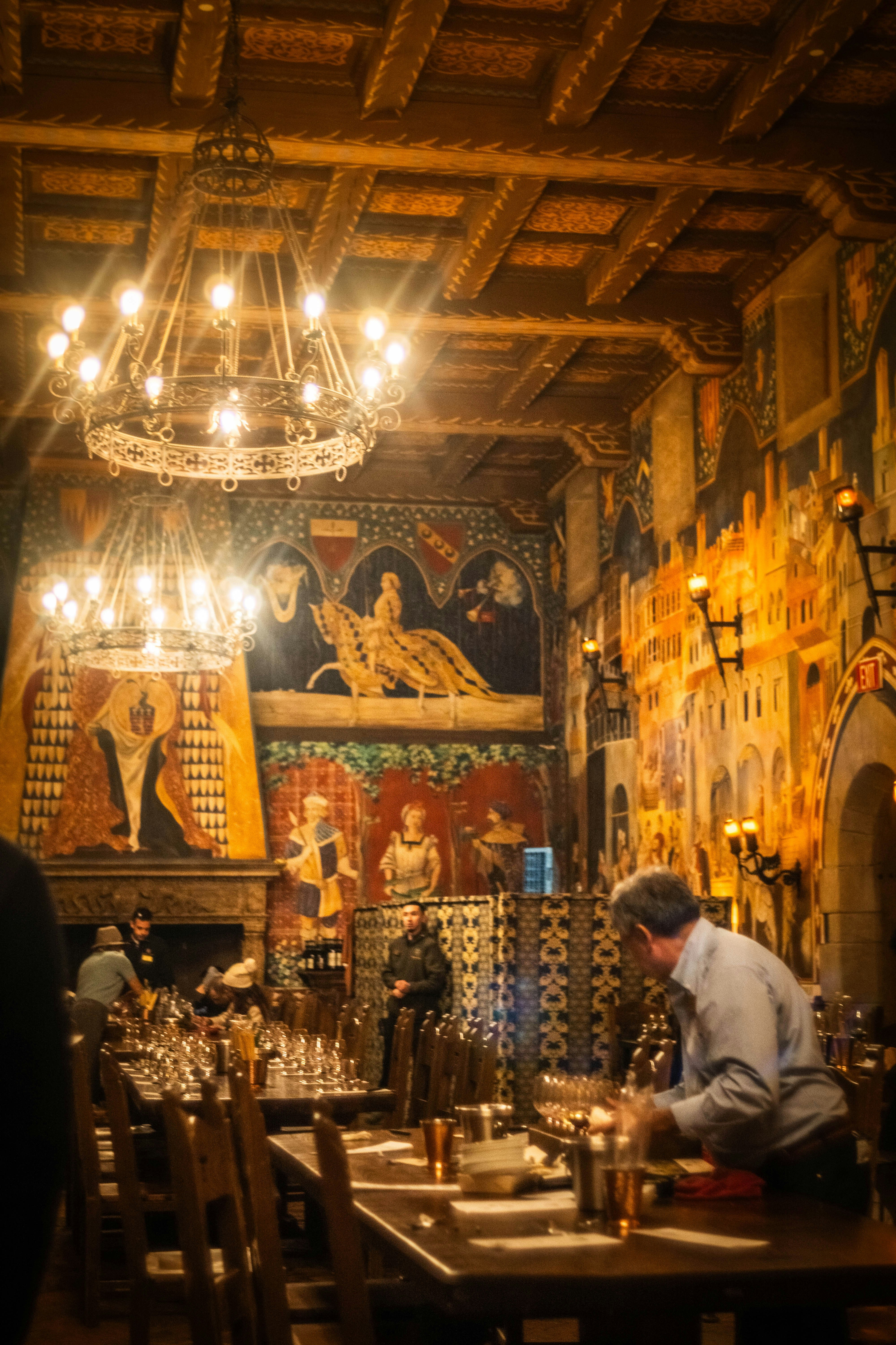 A warm hall prepared for a gathering