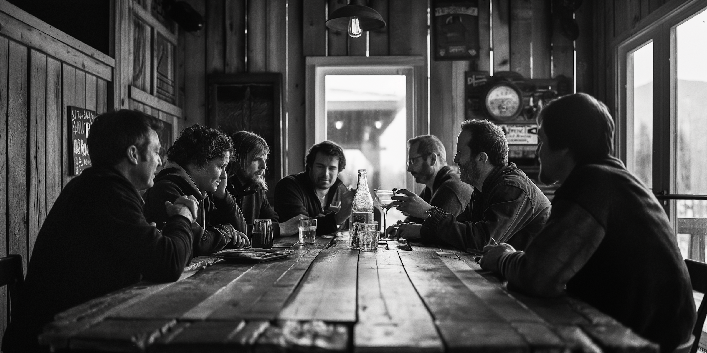 Members gathered around a long table in conversation